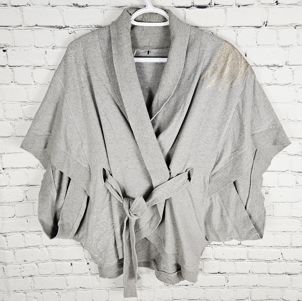 OLSEN | embroidered bird phoenix belted wrap cardigan jacket